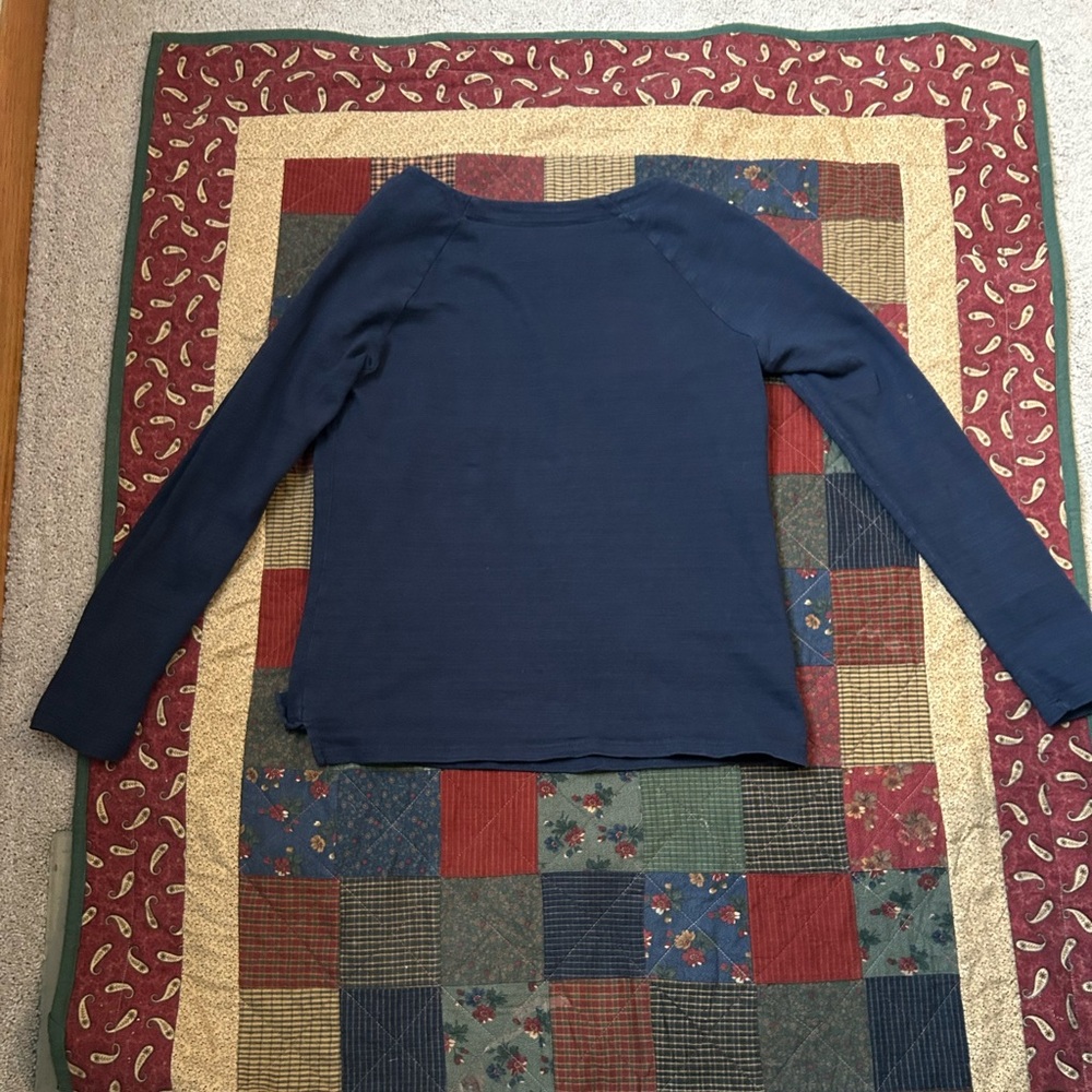 LOFT Dark Blue Long Sleeve Top with Button Detail - Ladies Size Small - Picture 2 of 5